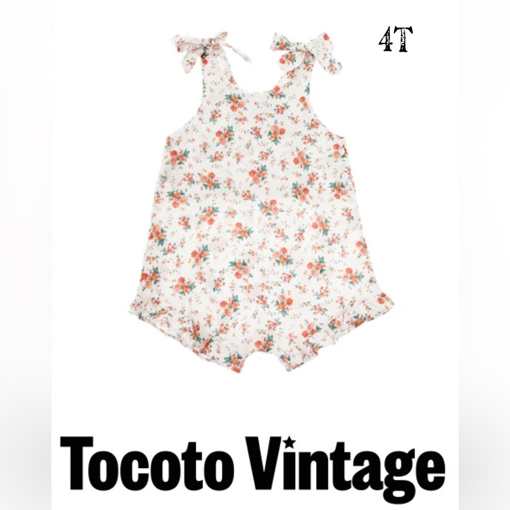 White Floral Tie-Shoulder Kids Romper Dress
